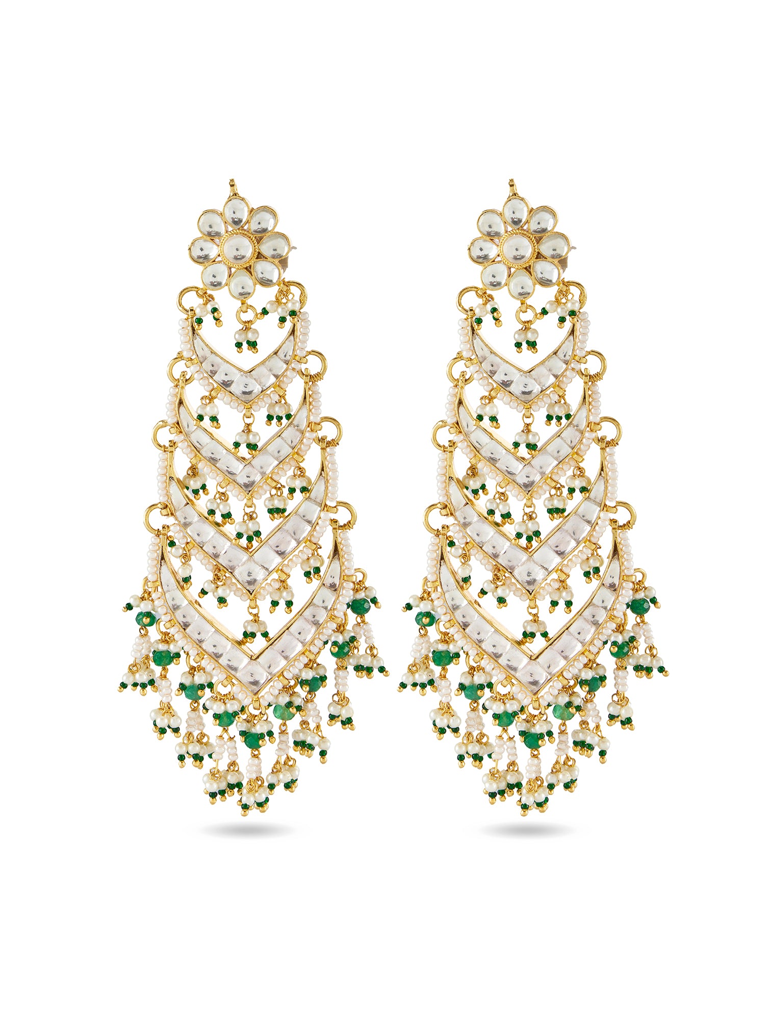 ZANVI LONG CHANDELIER EARRINGS - WHITE