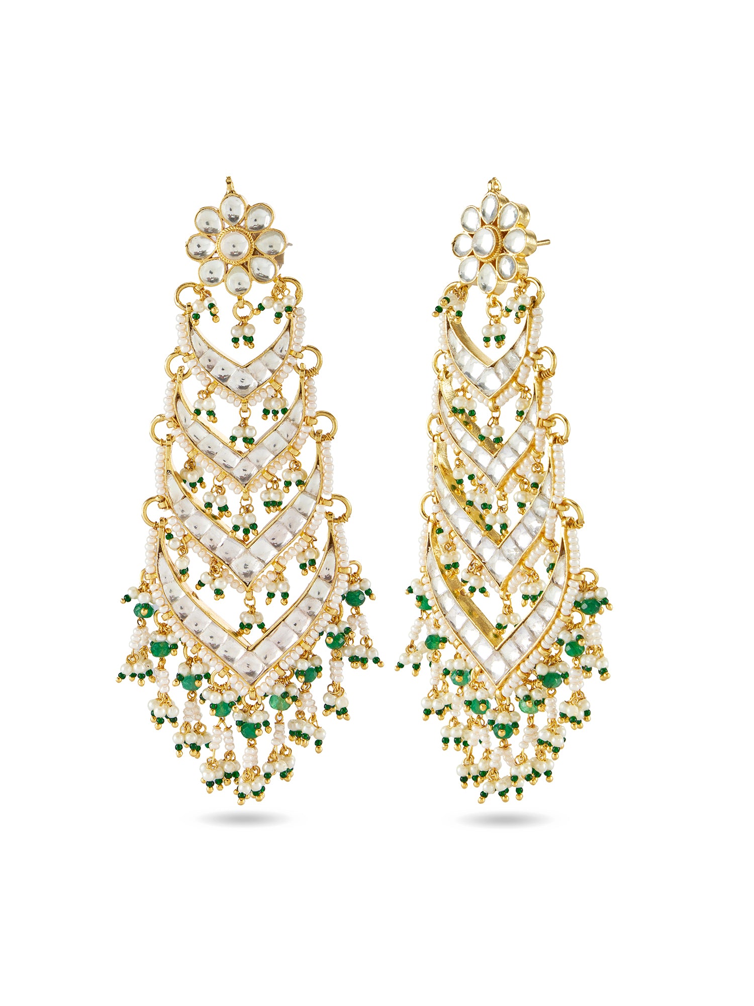ZANVI LONG CHANDELIER EARRINGS - WHITE