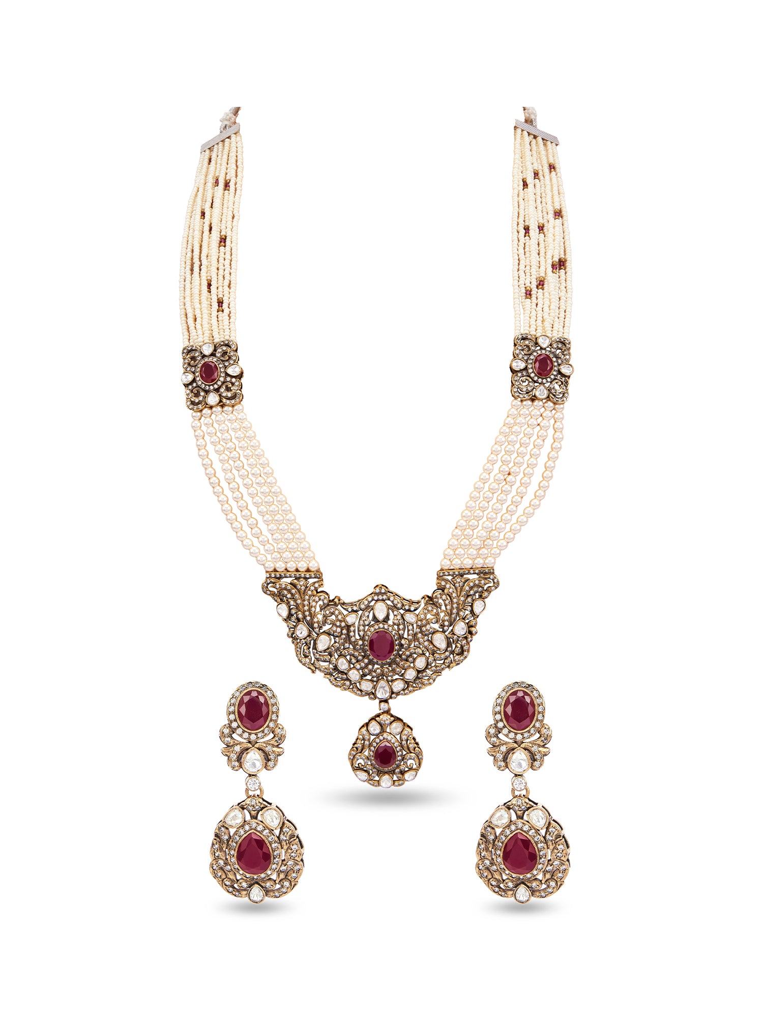 ALMAS LONG NECKLACE SET - RED