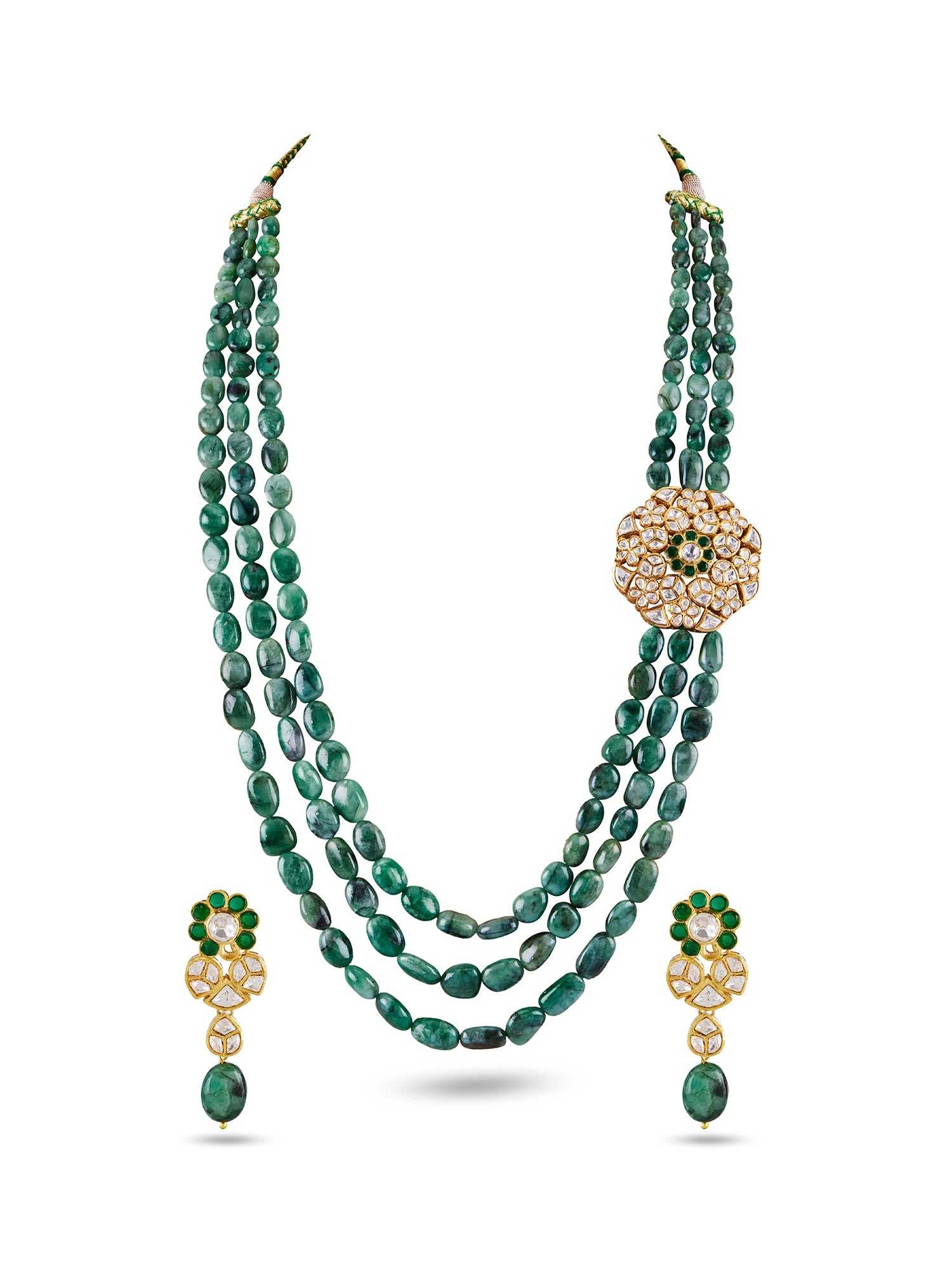 SARWAT BEADED LONG NECKLACE SET WITH SEMI PRECIOUS BROOCH