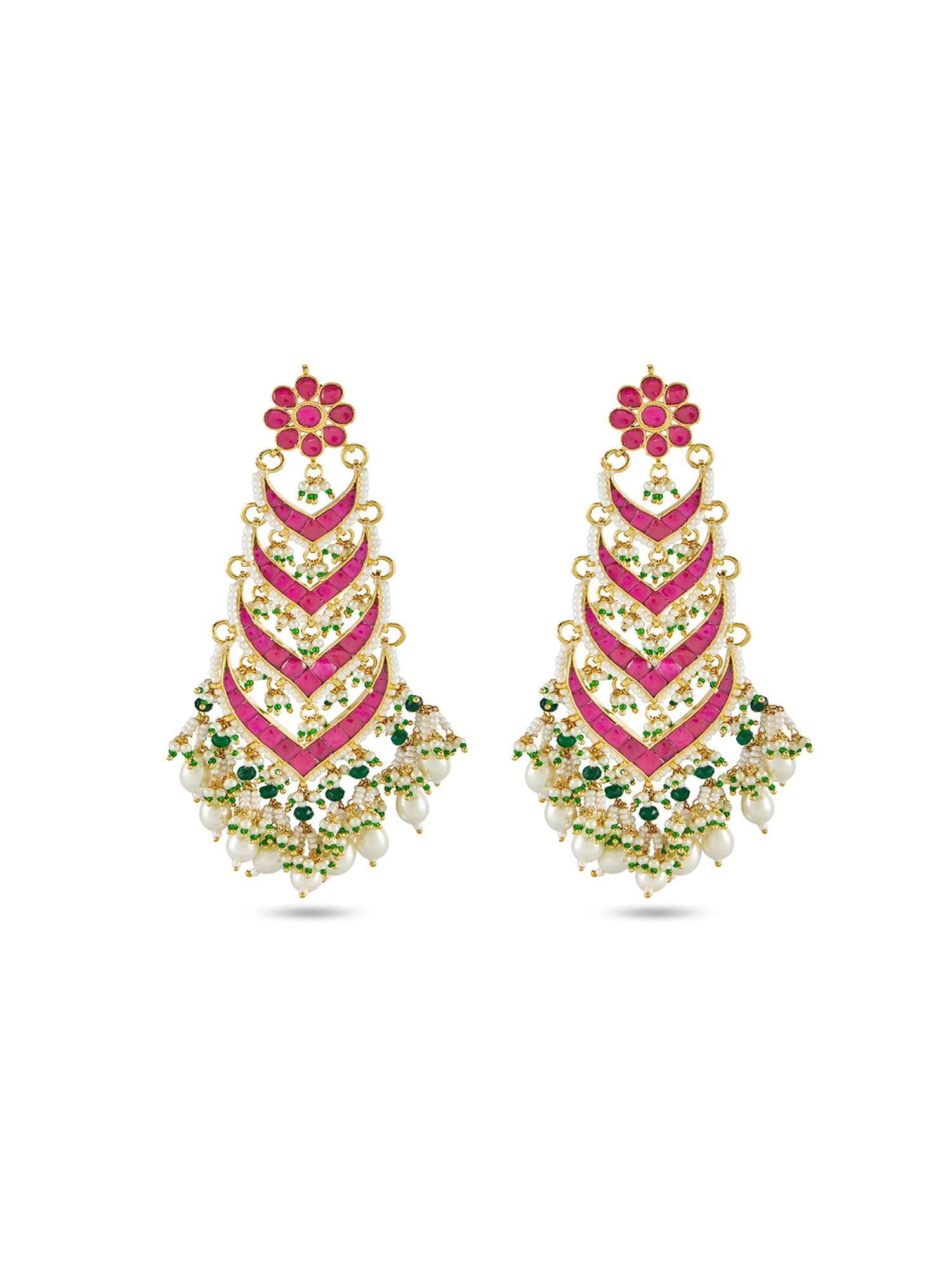 ZANVI LONG CHANDELIER EARRINGS - PINK