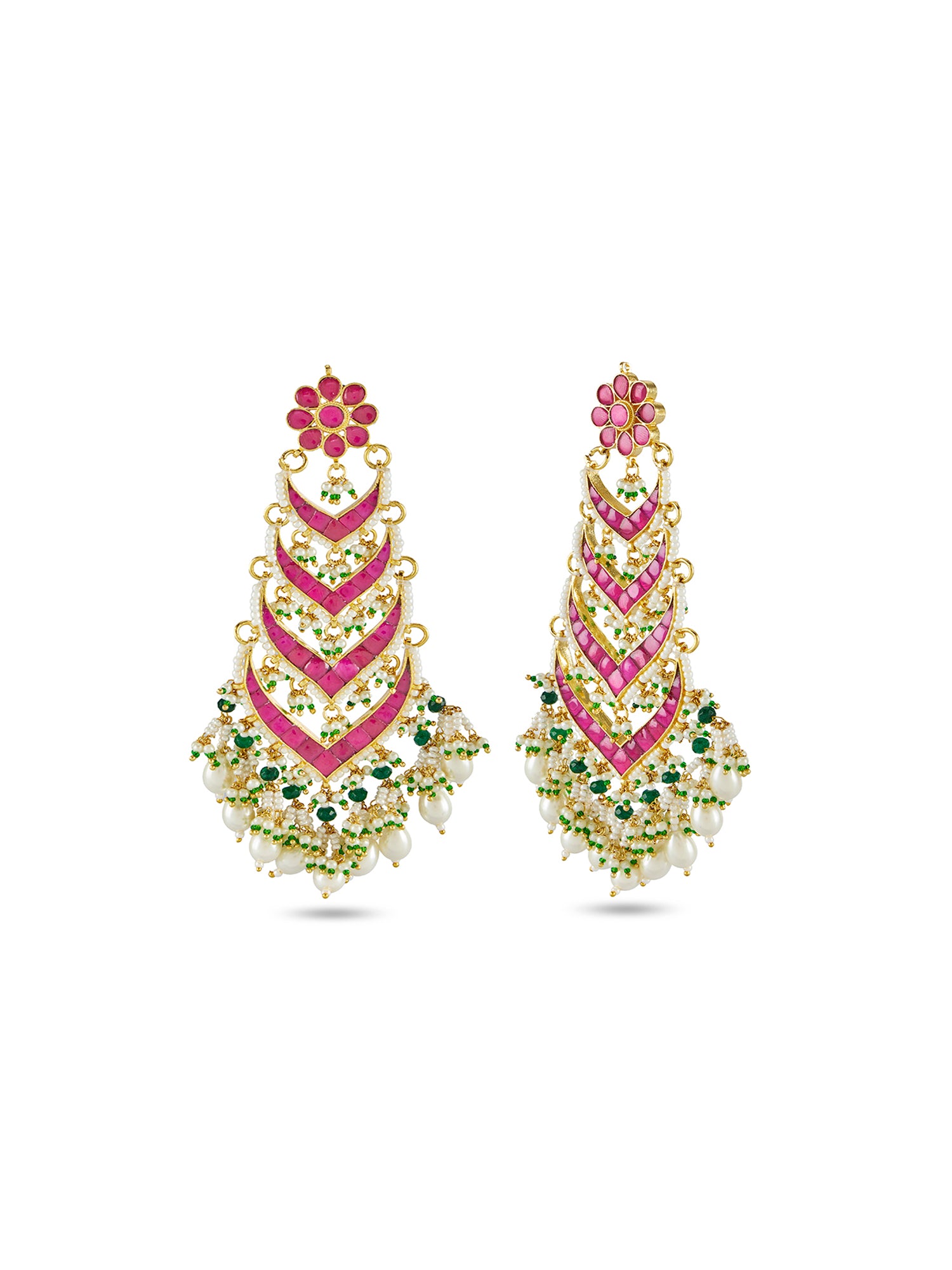 ZANVI LONG CHANDELIER EARRINGS - PINK