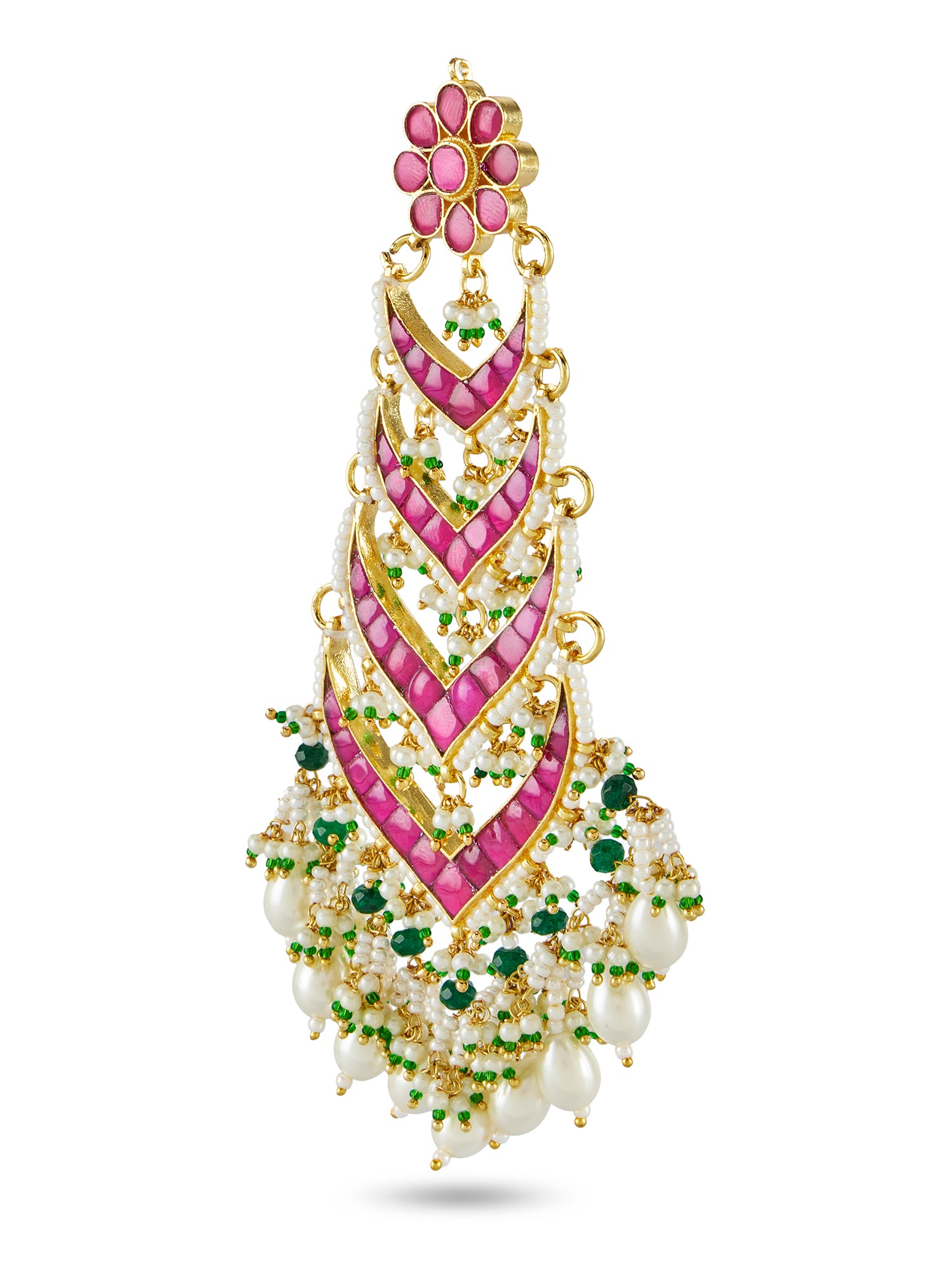 ZANVI LONG CHANDELIER EARRINGS - PINK